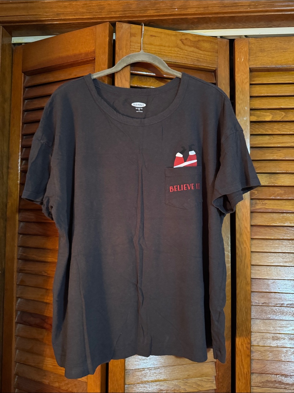 Old Navy Charcoal Gray Tee with Red Pocket Graphic